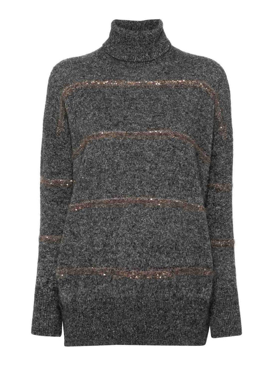 Brunello Cucinelli Pull Col Roulé - Gris