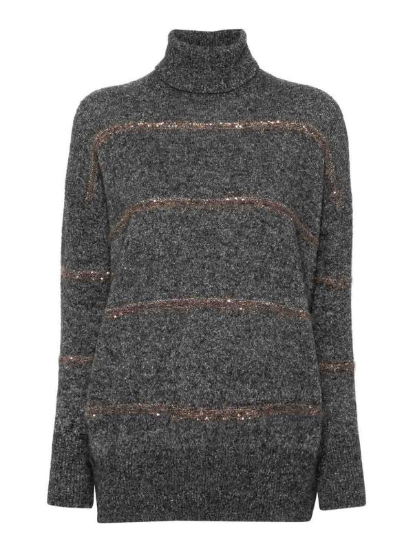 Brunello Cucinelli Pull Col Roulé - Gris