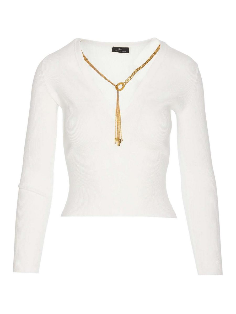 Elisabetta Franchi Pull À Col V - Blanc