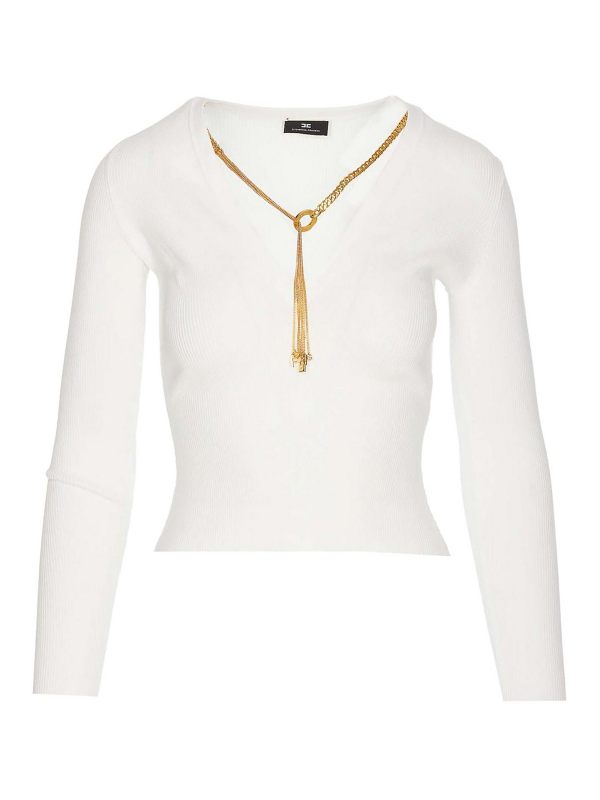 Elisabetta Franchi Pull À Col V - Blanc