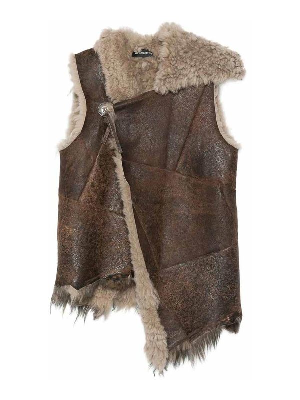 Ann Demeulemeester Manteau En Cuir - Marron