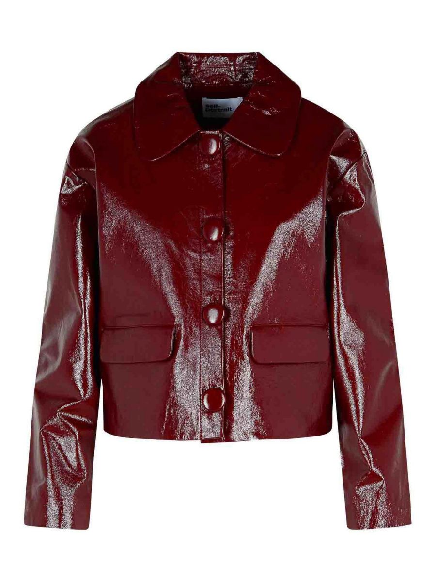 Self Portrait Blouson En Cuir - Rouge Brun