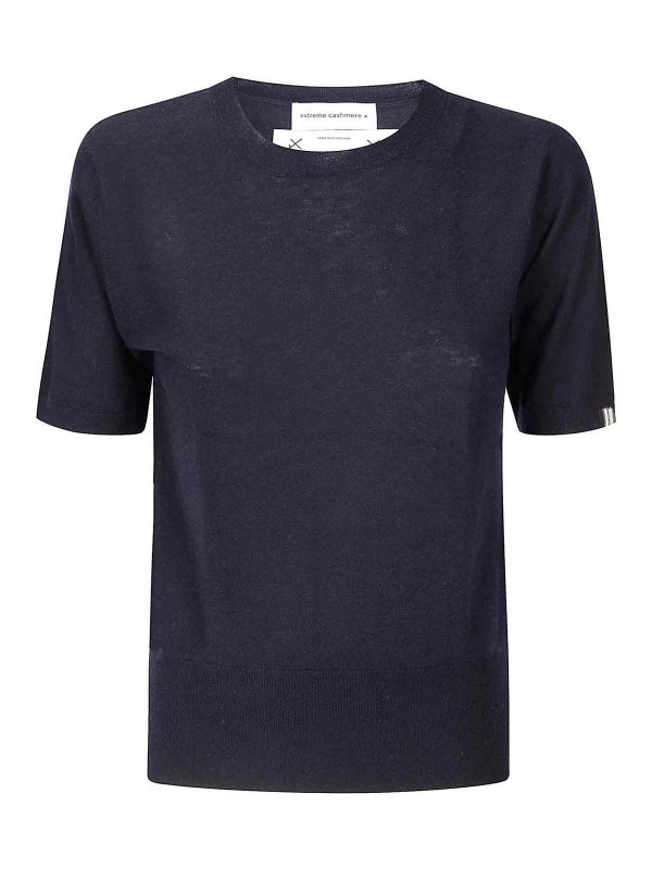Extreme Cashmere Pull Col Bateau - Bleu Foncé