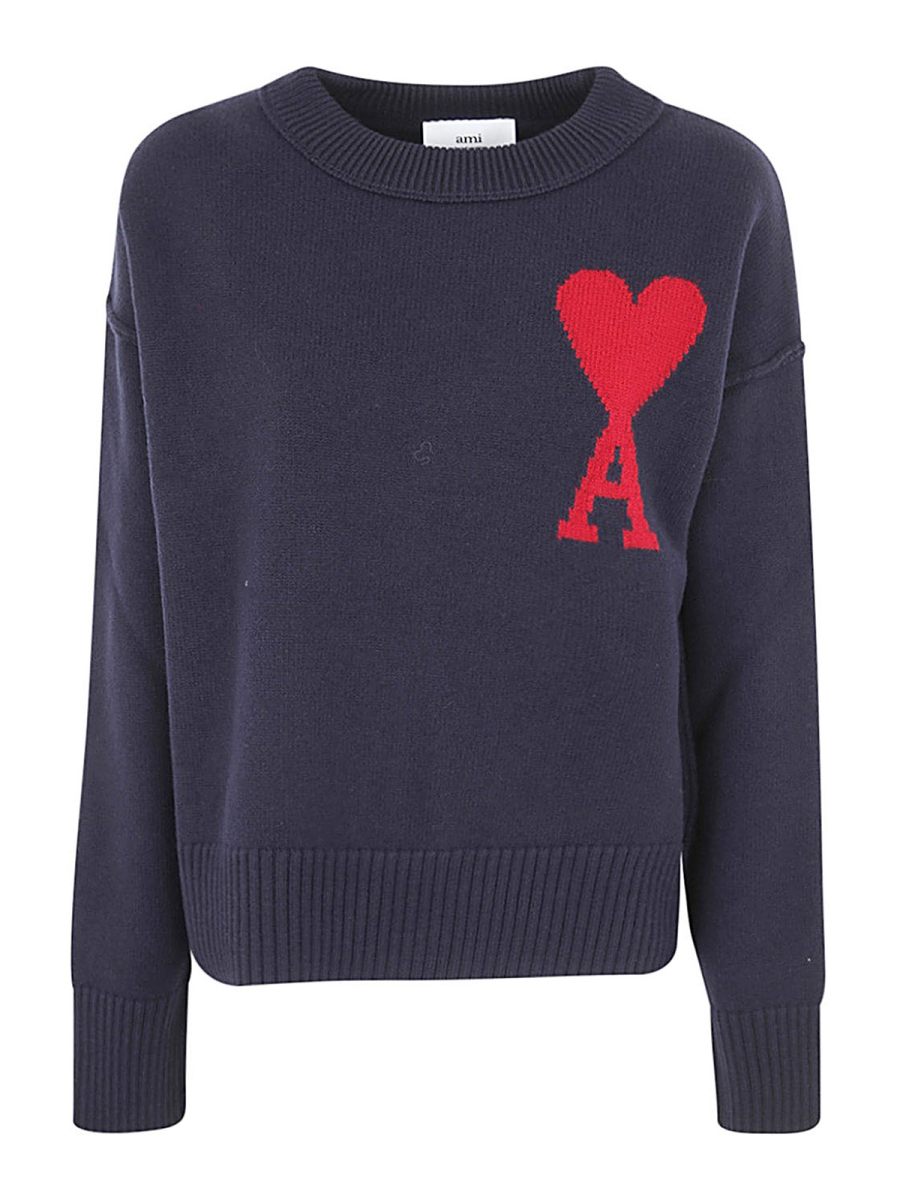 Ami Paris Pull Col Rond - Bleu