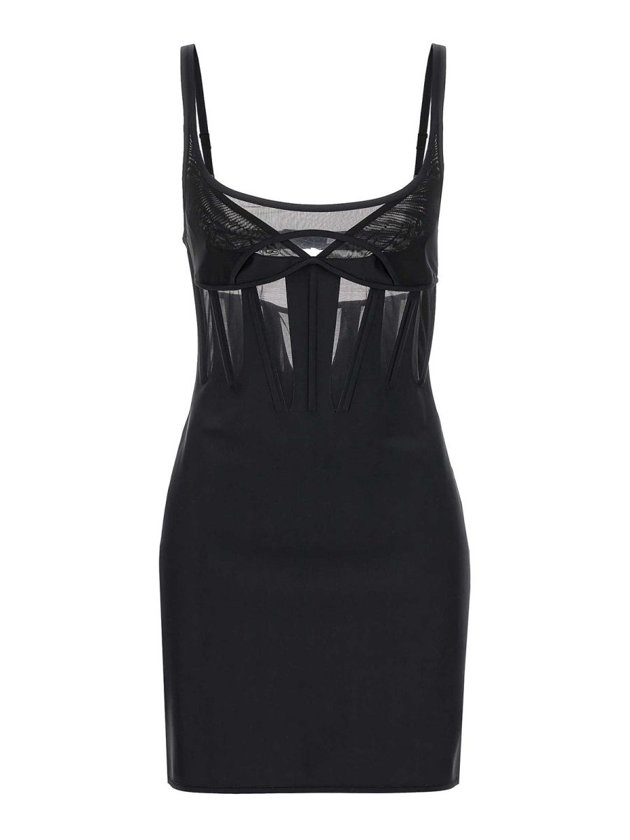 Mugler Robe Au Genou - Noir