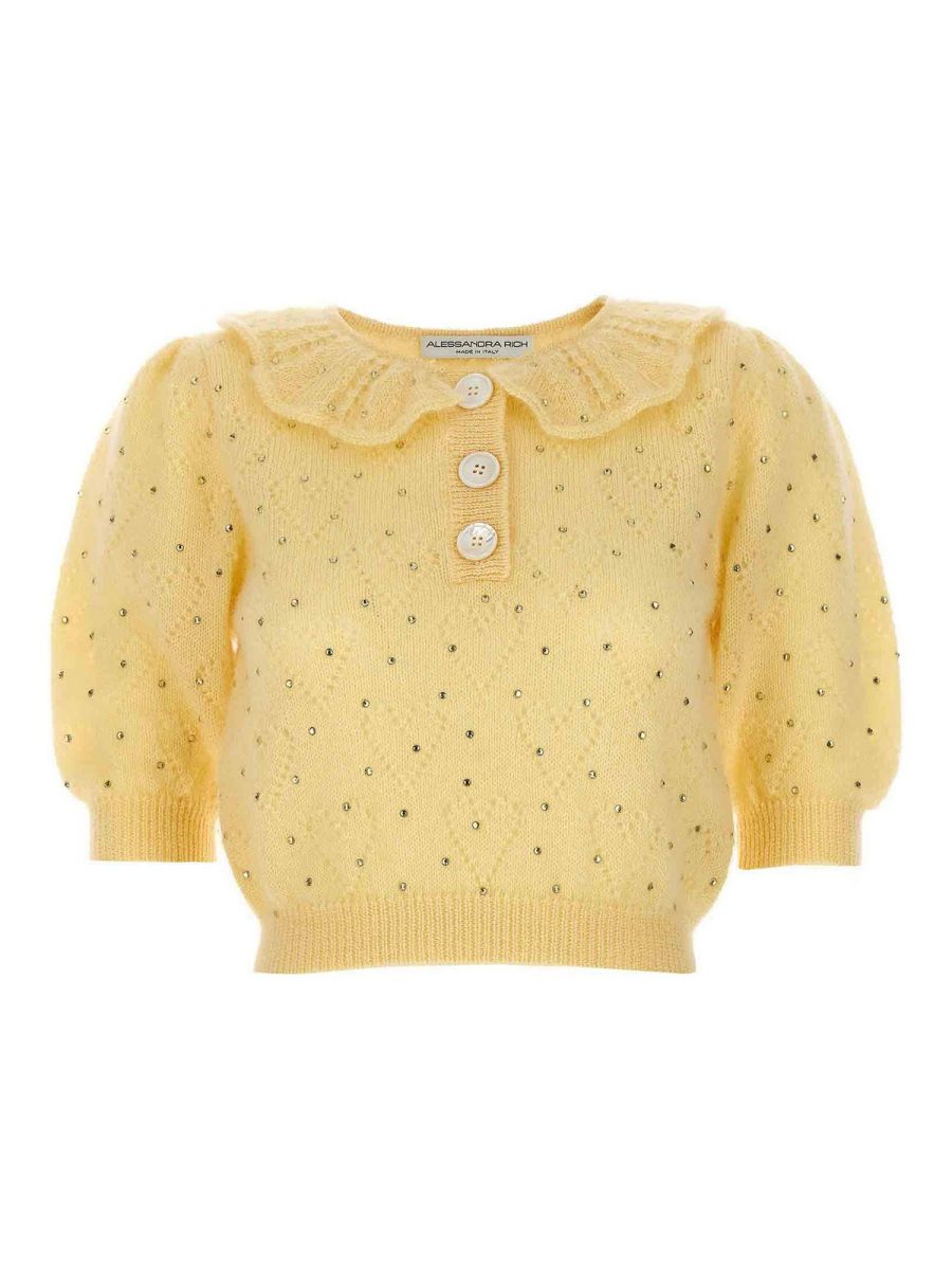 Alessandra Rich Pull Col Rond - Jaune