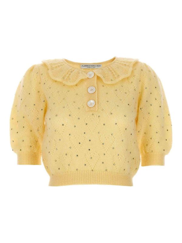 Alessandra Rich Pull Col Rond - Jaune
