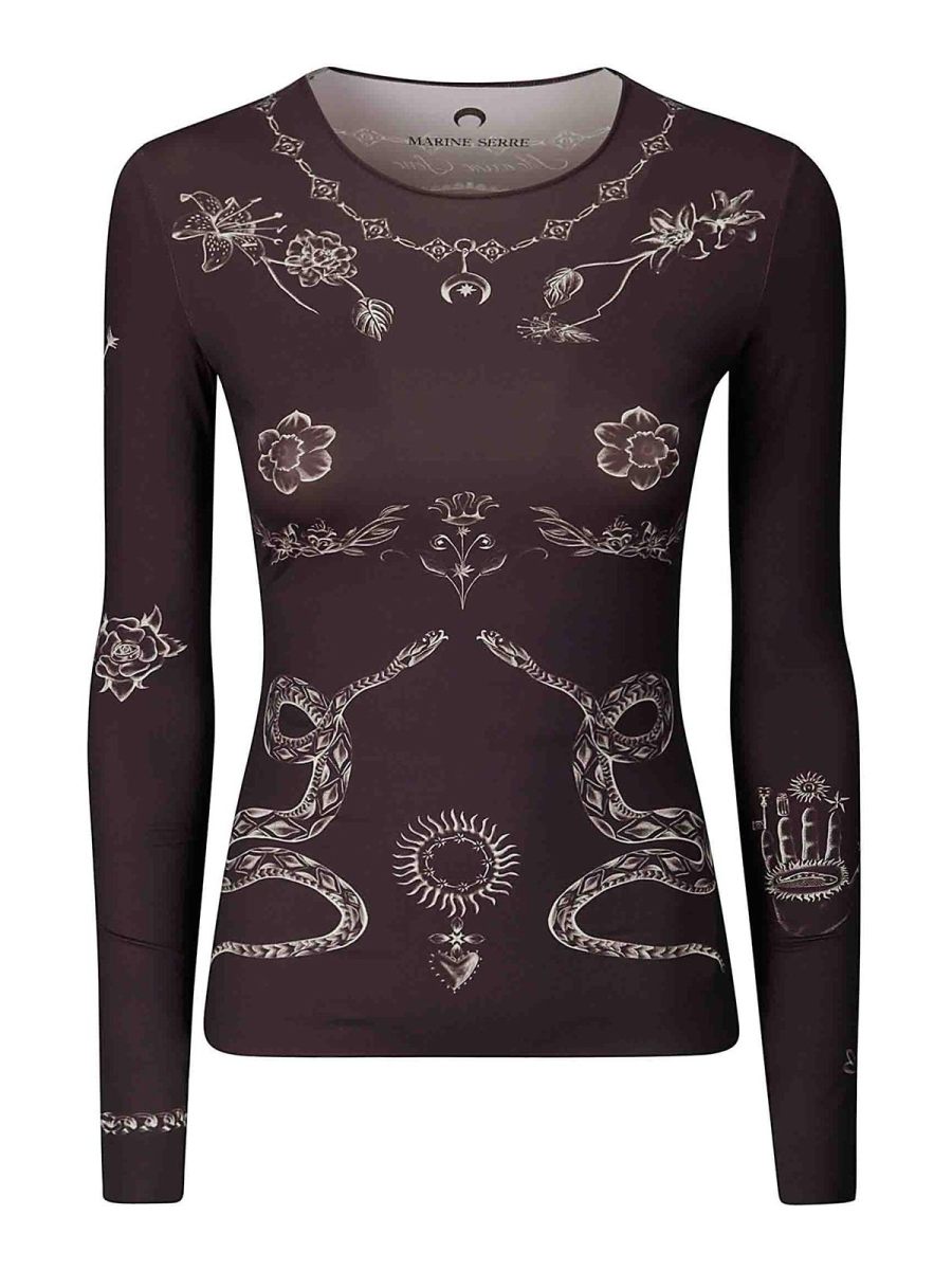 Marine Serre Pull Col Rond - Marron