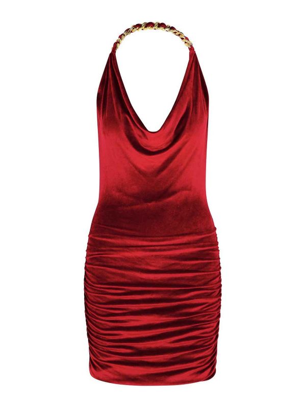 Balmain Robe Au Genou - Rouge Brun