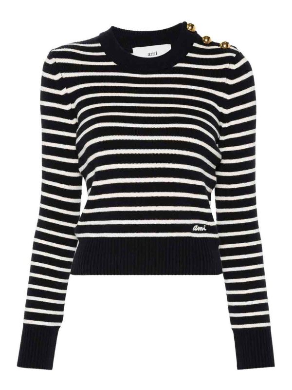 Ami Paris Pull Col Rond - Bleu