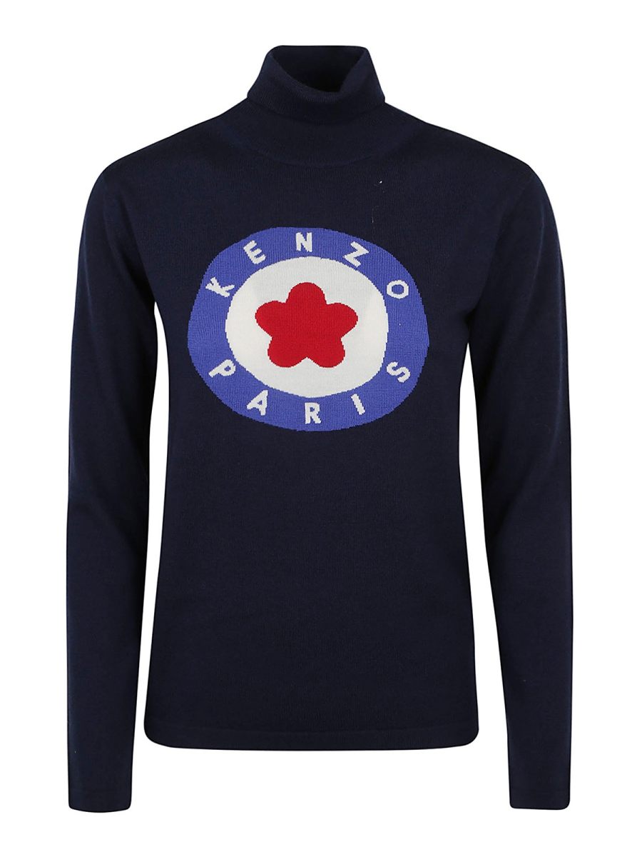 Kenzo Pull Col Roulé - Bleu Foncé