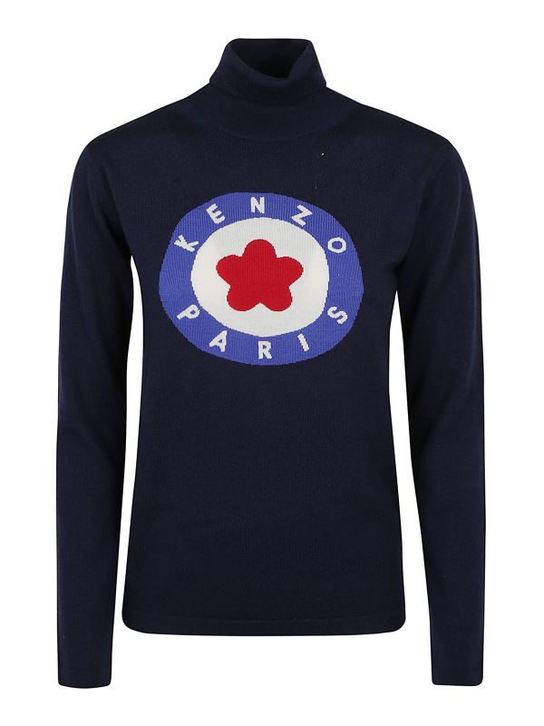 Kenzo Pull Col Roulé - Bleu Foncé