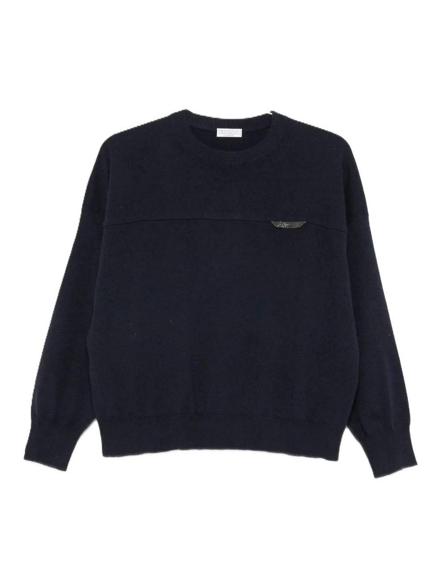 Brunello Cucinelli Pull Col Rond - Bleu