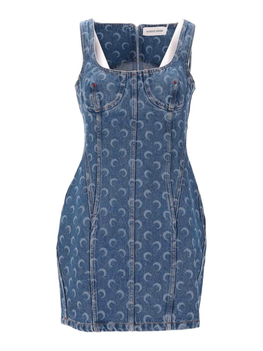 Marine Serre Robe Au Genou - Bleu Clair