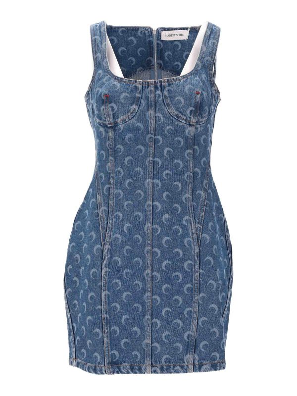 Marine Serre Robe Au Genou - Bleu Clair