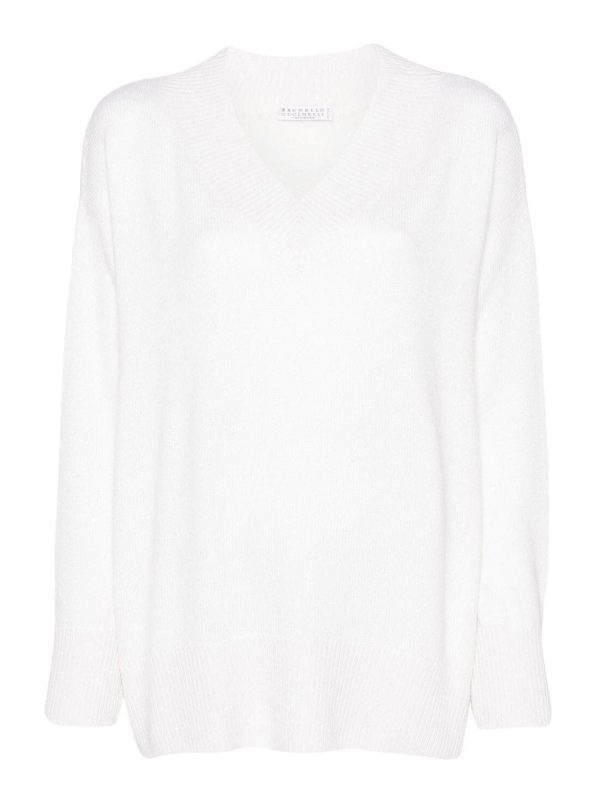 Brunello Cucinelli Pull À Col V - Blanc
