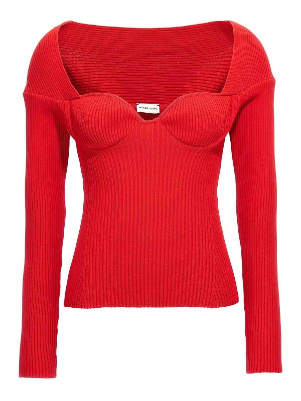 Magda Butrym Pull Col Rond - Rouge