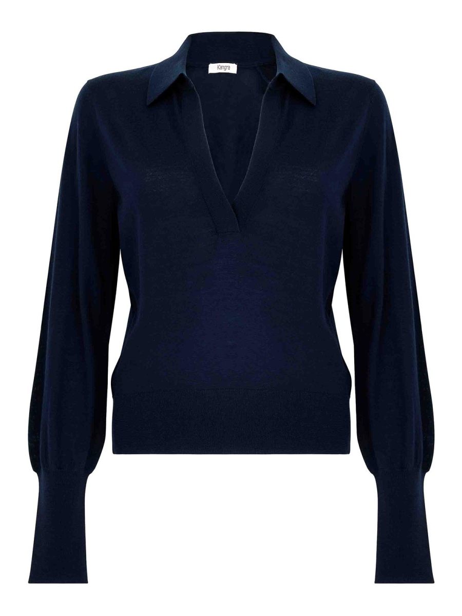 Kangra Cashmere Pull Col Rond - Bleu
