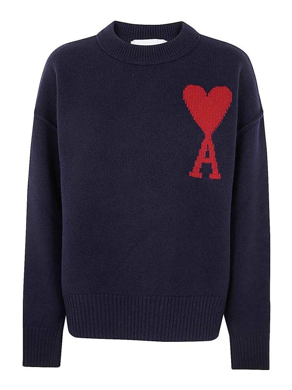 Ami Paris Pull Col Rond - Bleu