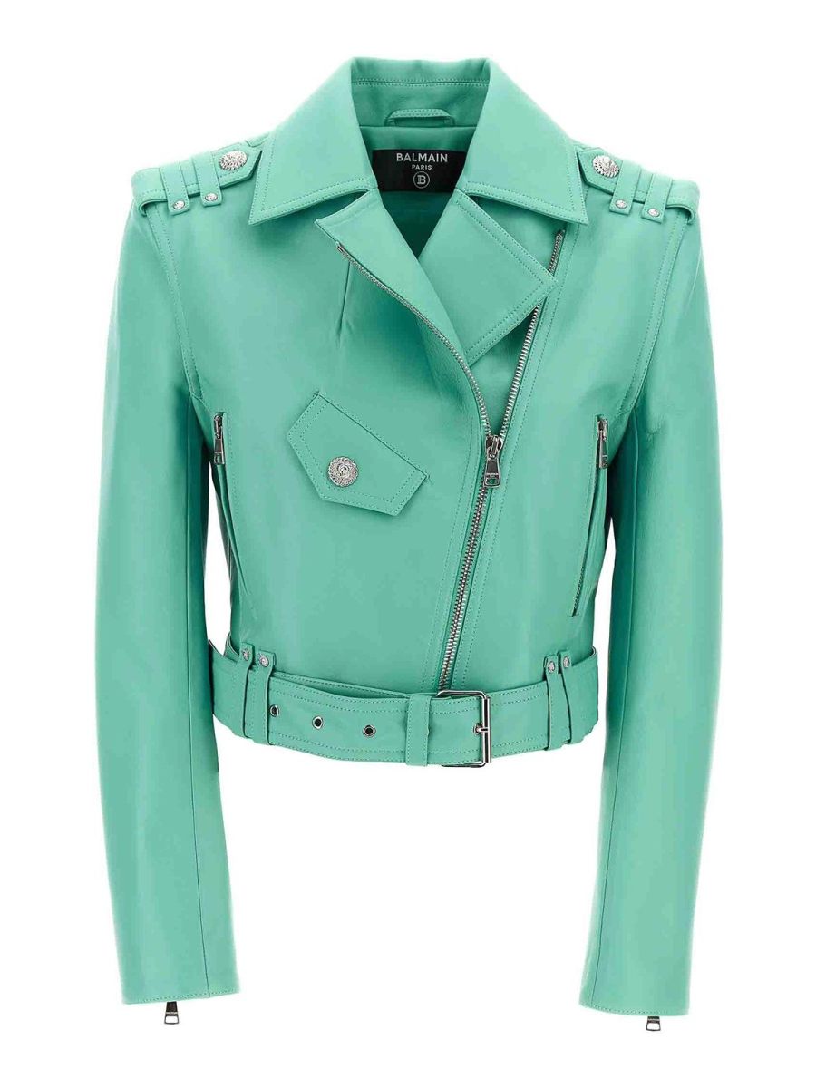 Balmain Blouson En Cuir - Bleu Clair