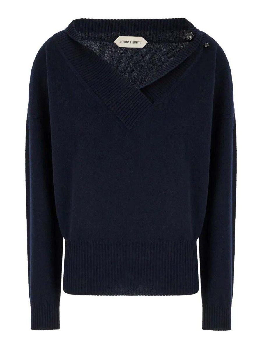 Alberta Ferretti Pull Col Rond - Bleu