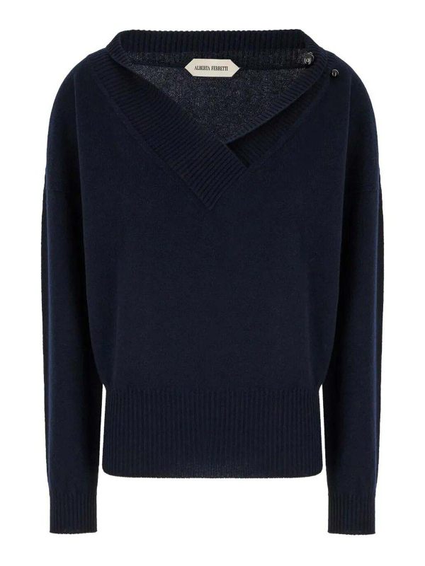 Alberta Ferretti Pull Col Rond - Bleu