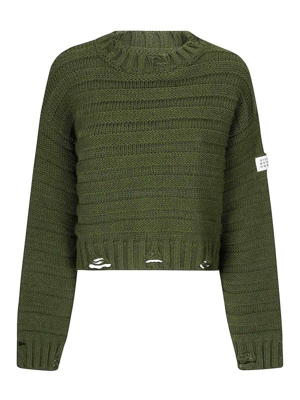 MM6 Maison Margiela Pull Col Rond - Marron Clair