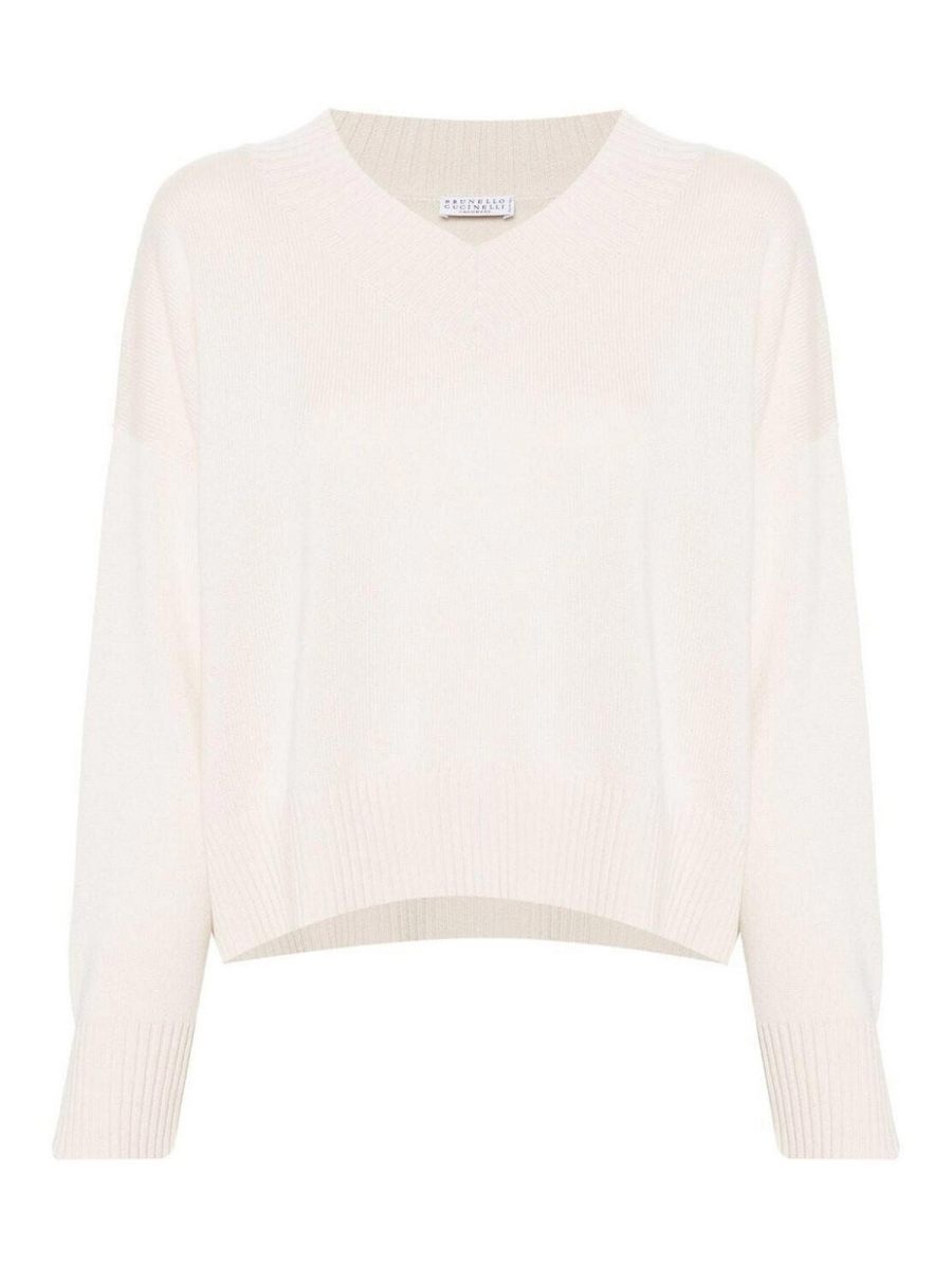 Brunello Cucinelli Pull À Col V - Blanc