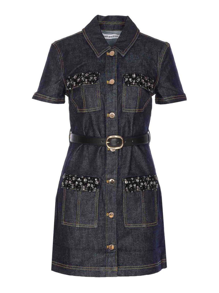 Self Portrait Robe Courte - Bleu