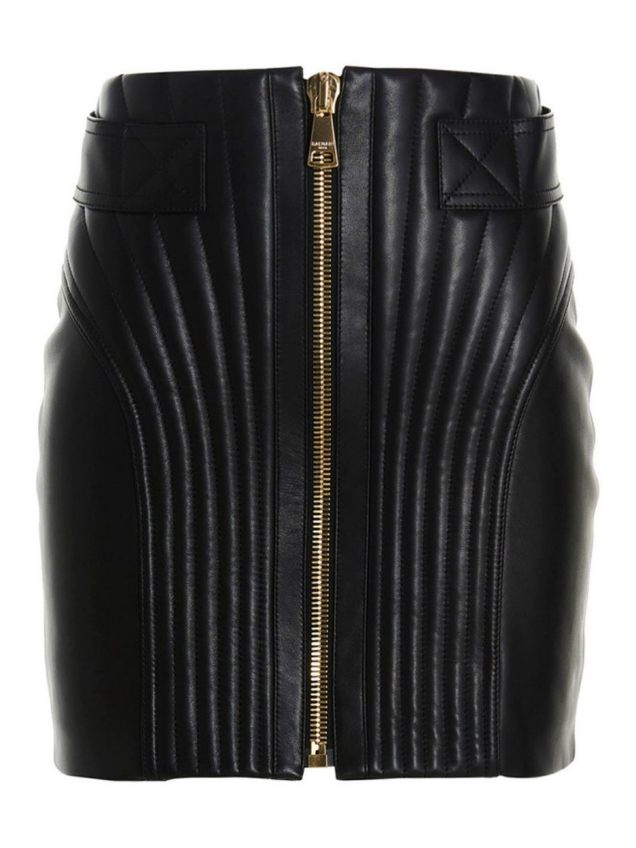 Balmain Jupe En Cuir - Noir