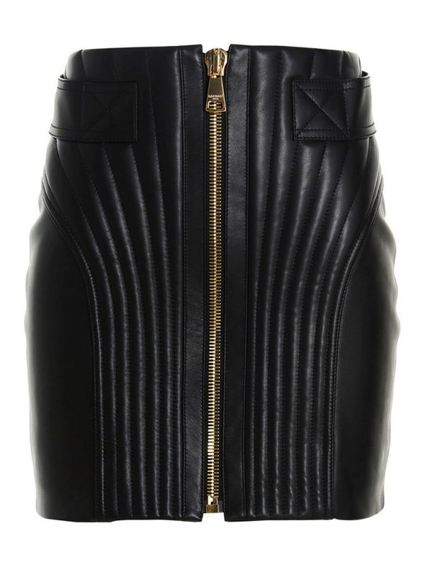 Balmain Jupe En Cuir - Noir
