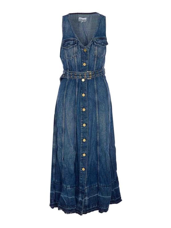 Ganni Robe Au Genou - Bleu