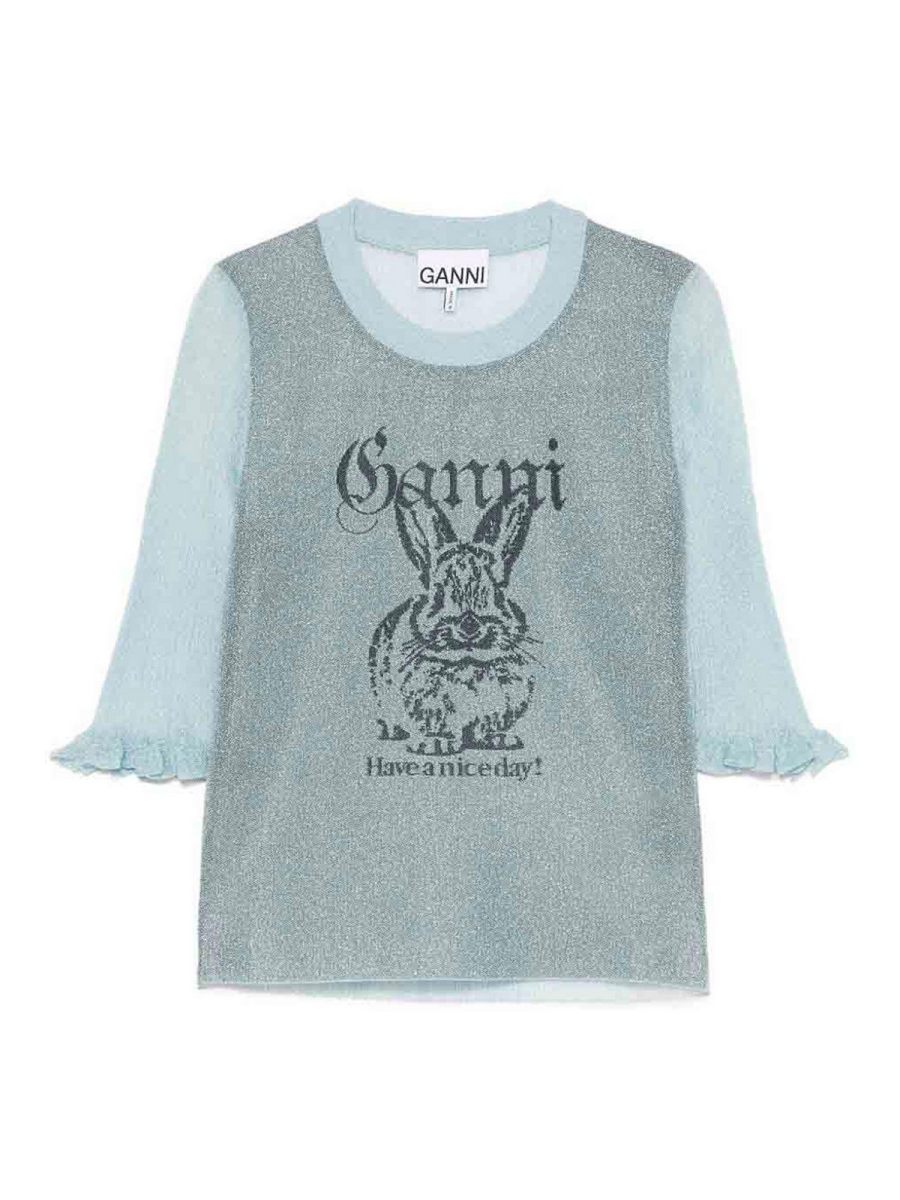 Ganni Pull Col Rond - Bleu