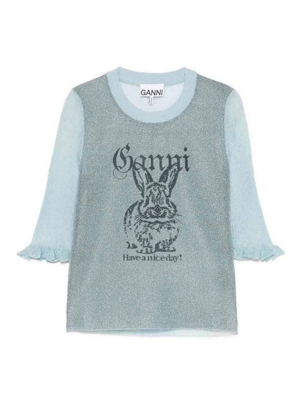 Ganni Pull Col Rond - Bleu