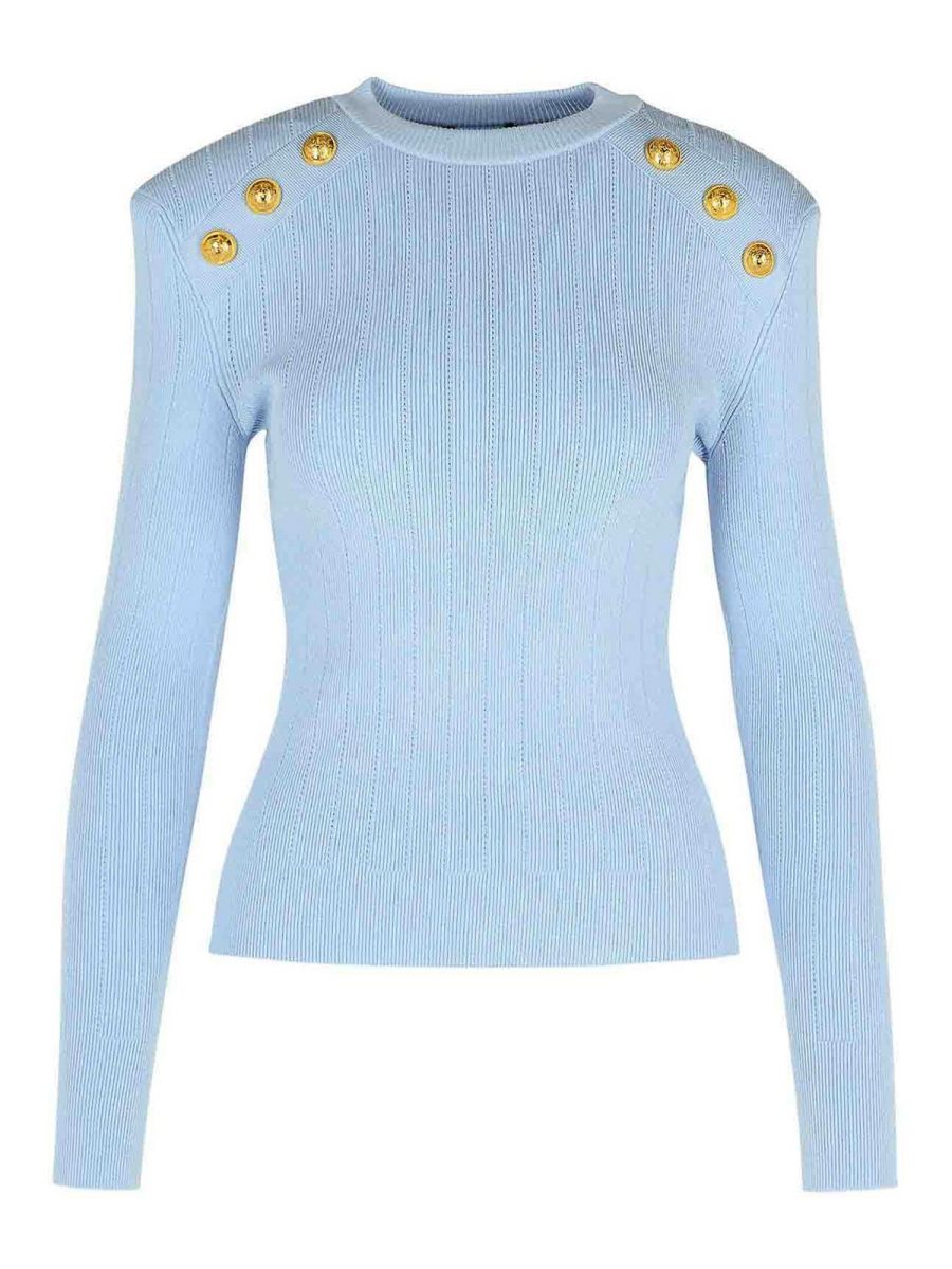 Balmain Pull Col Rond - Bleu Clair