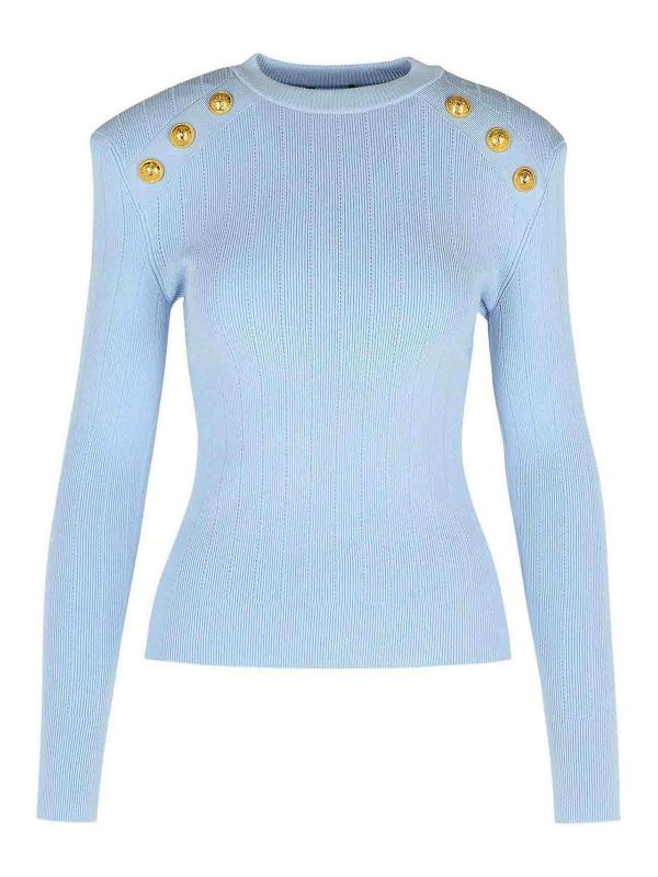 Balmain Pull Col Rond - Bleu Clair