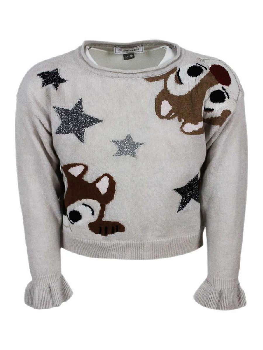 Monnalisa Pull Col Rond - Beige