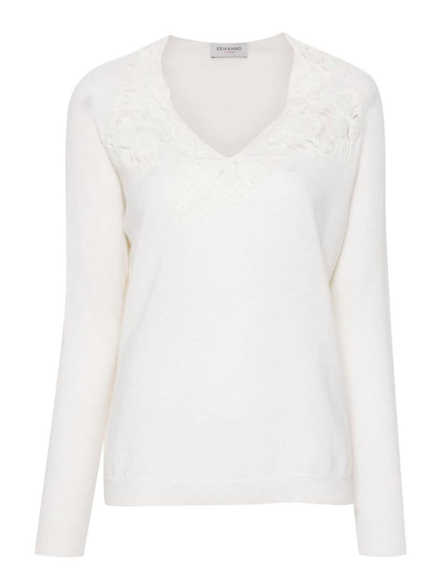 Ermanno Firenze Pull À Col V - Blanc