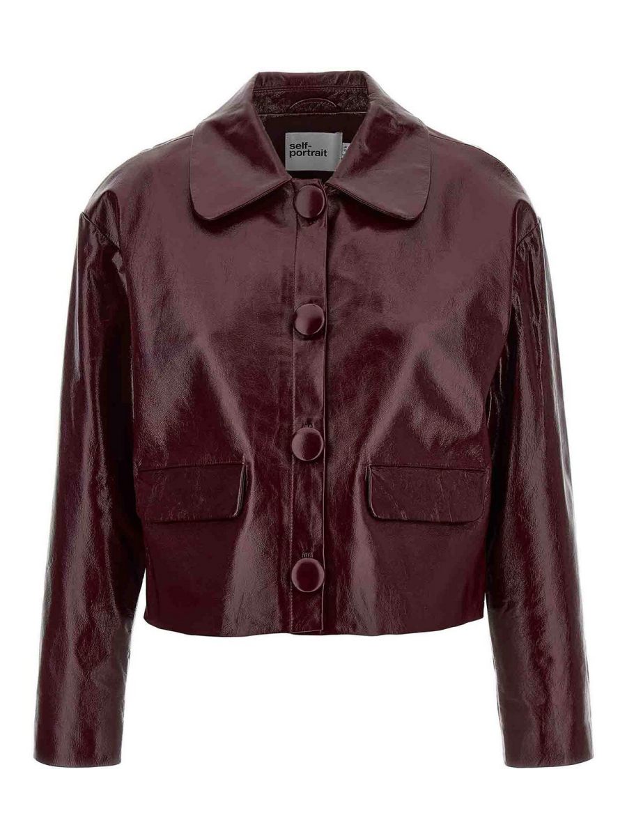 Self Portrait Blouson En Cuir - Rouge Brun