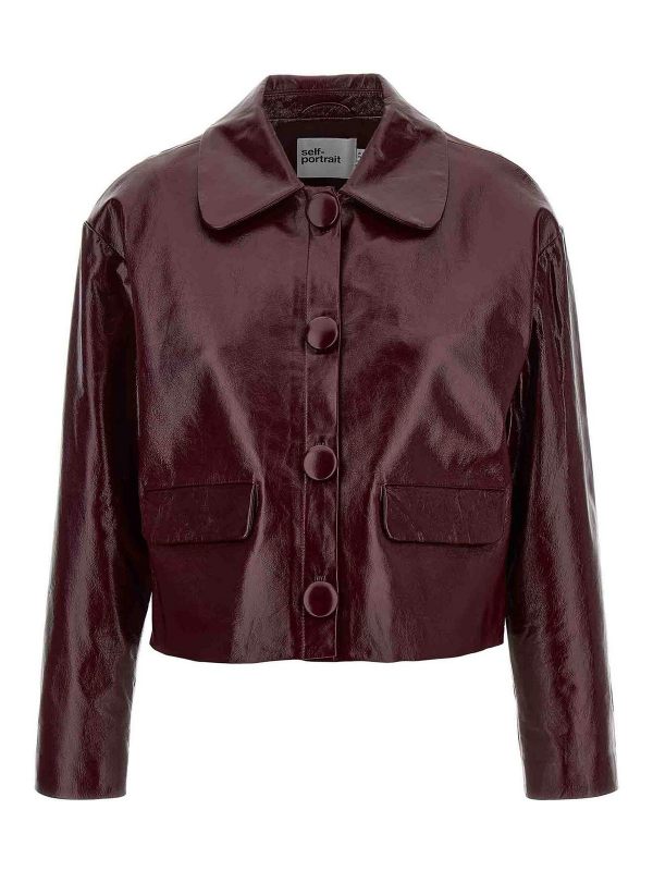 Self Portrait Blouson En Cuir - Rouge Brun