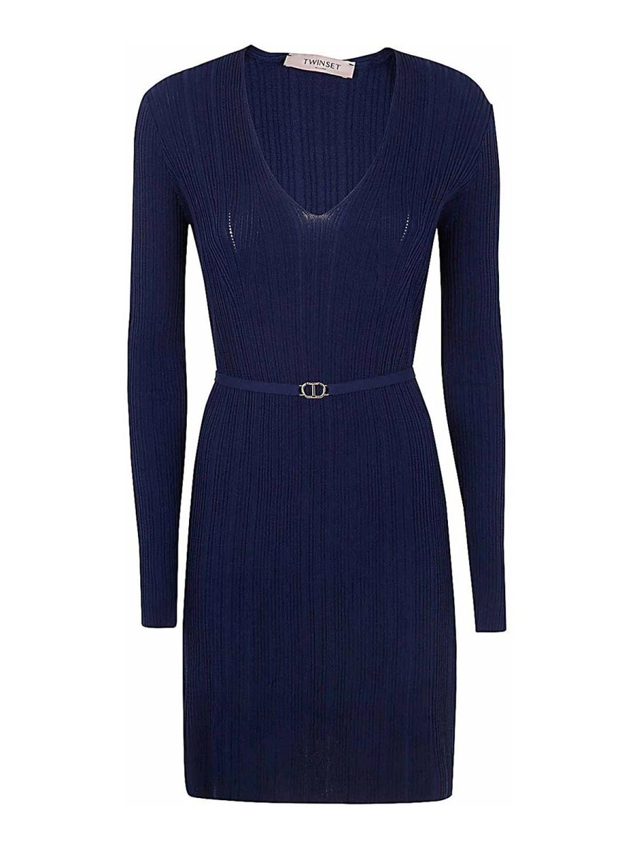 Twinset Robe Au Genou - Bleu