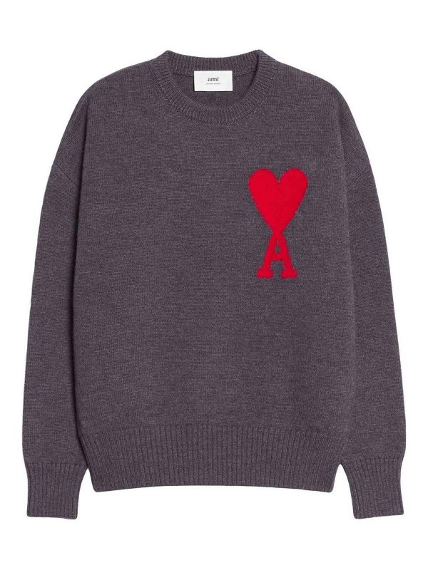 Ami Paris Pull Col Rond - Gris