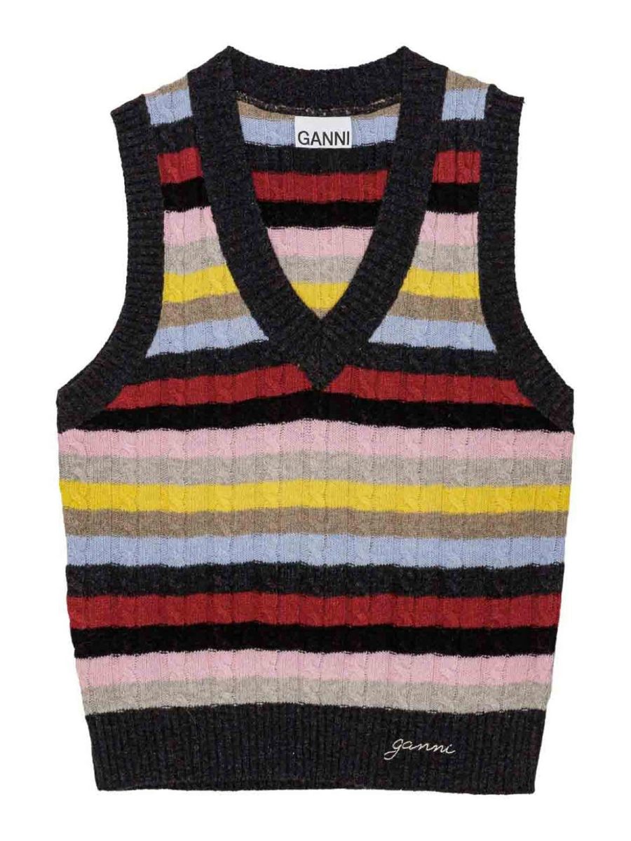 Ganni Pull Col Rond - Multicolore