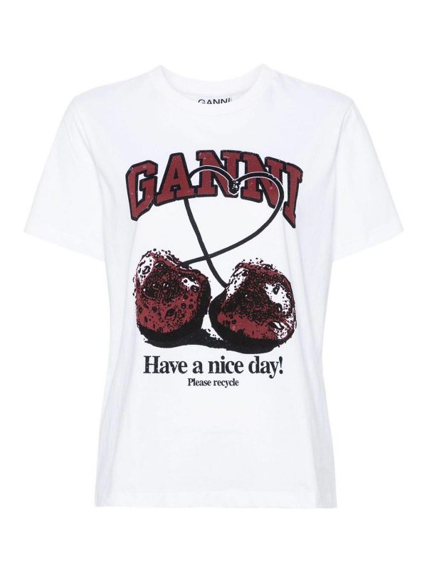 Ganni Pull Col Rond - Blanc
