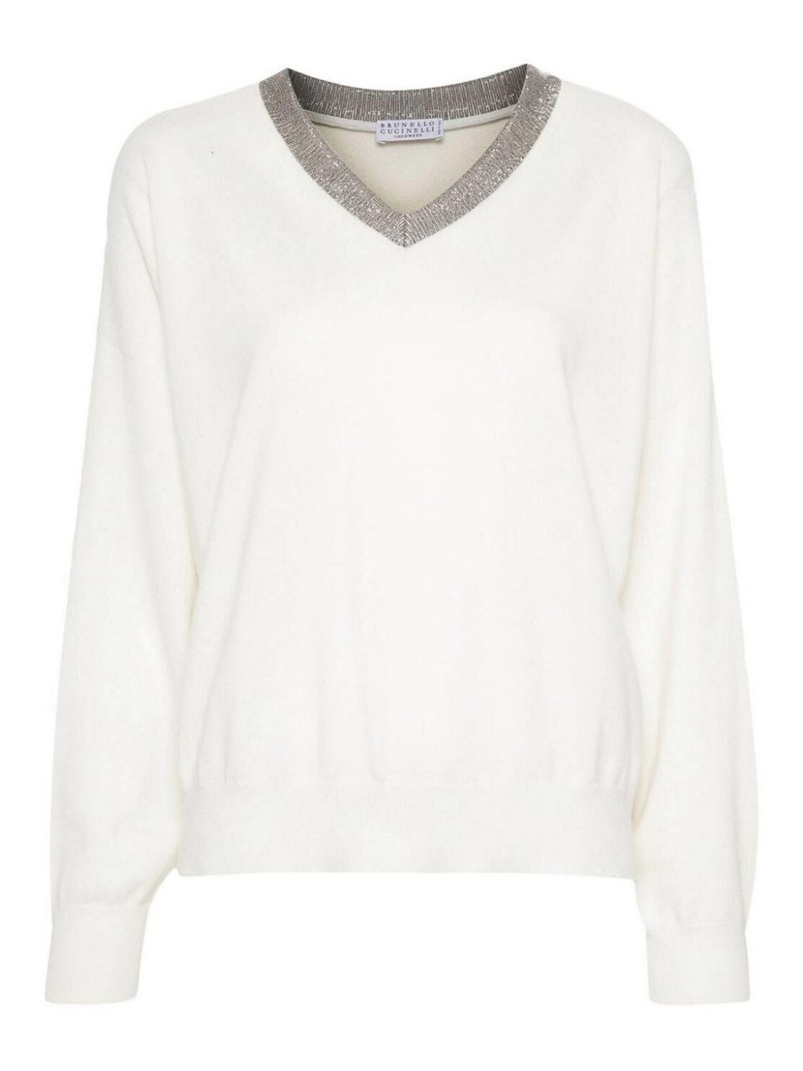 Brunello Cucinelli Pull À Col V - Blanc