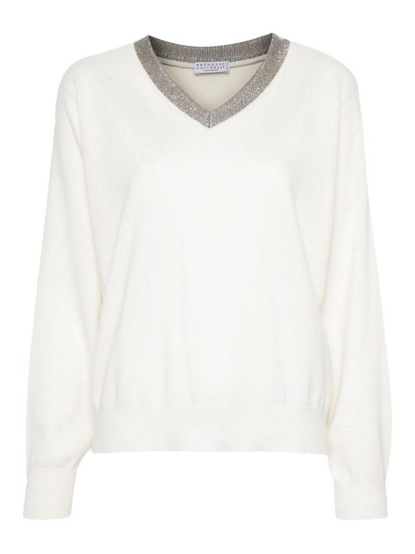 Brunello Cucinelli Pull À Col V - Blanc