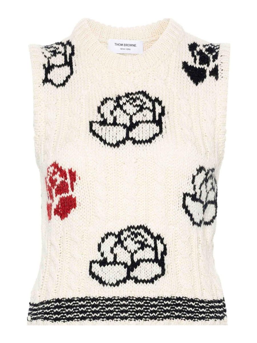 Thom Browne Pull Col Rond - Blanc