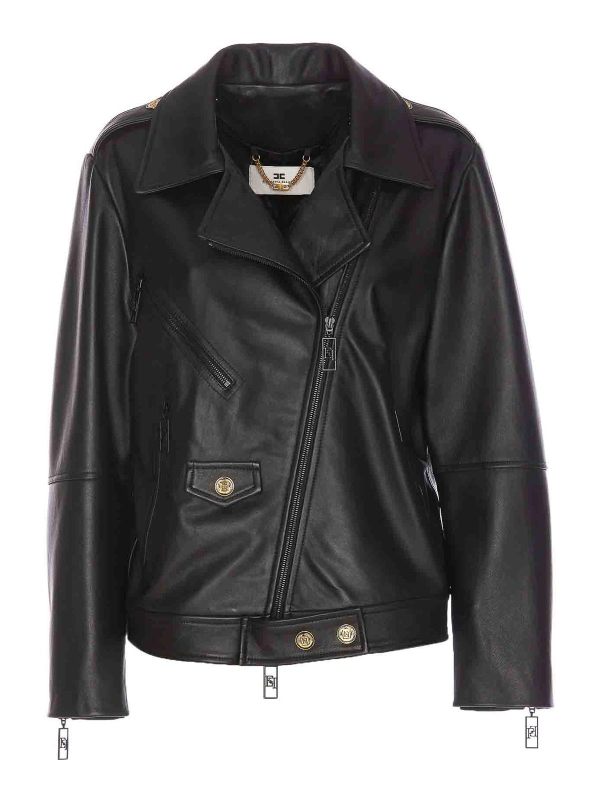 Elisabetta Franchi Blouson En Cuir - Noir
