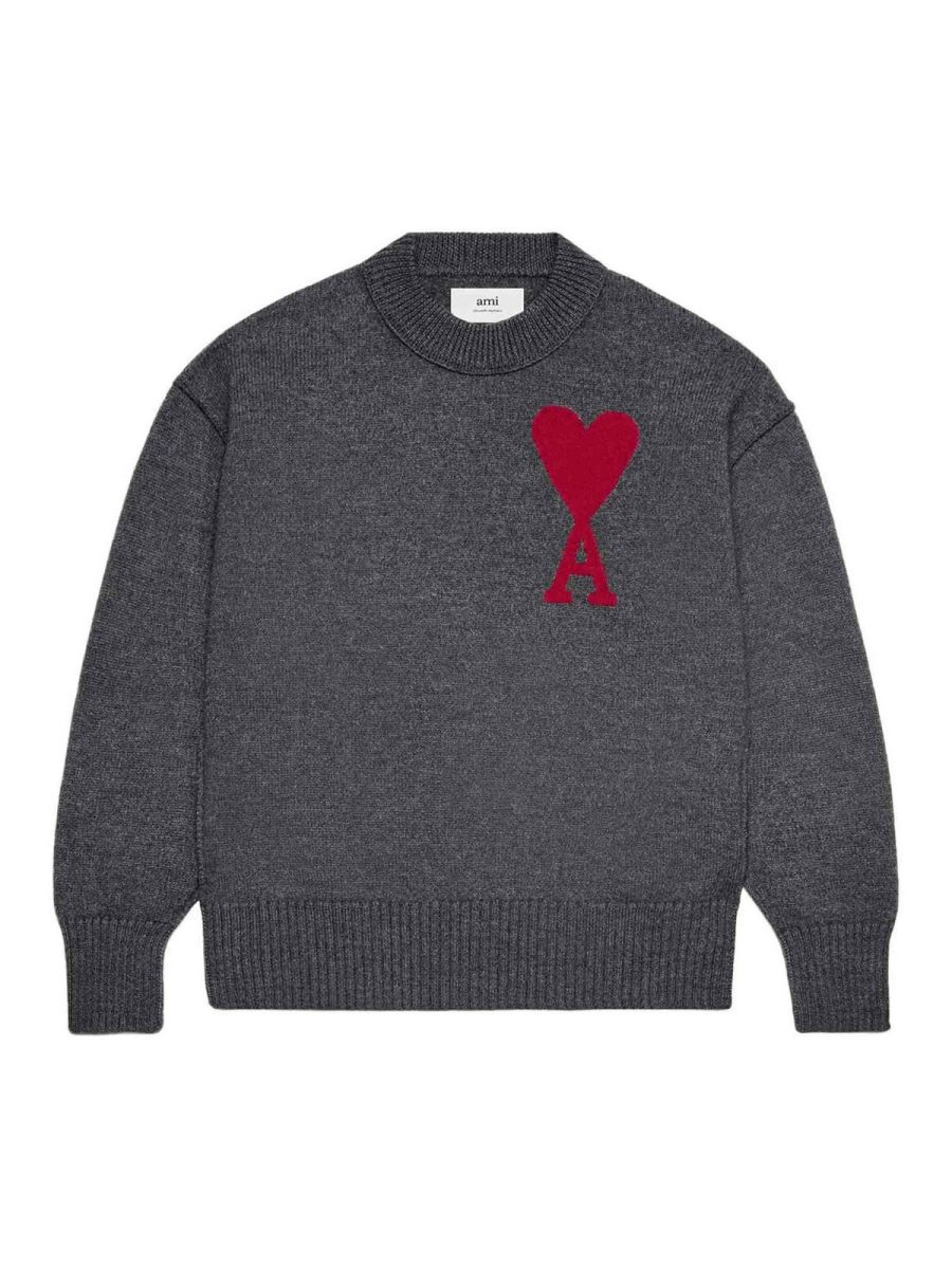 Ami Paris Pull Col Rond - Gris Clair