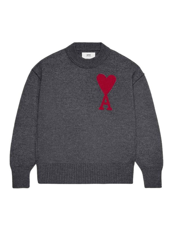 Ami Paris Pull Col Rond - Gris Clair